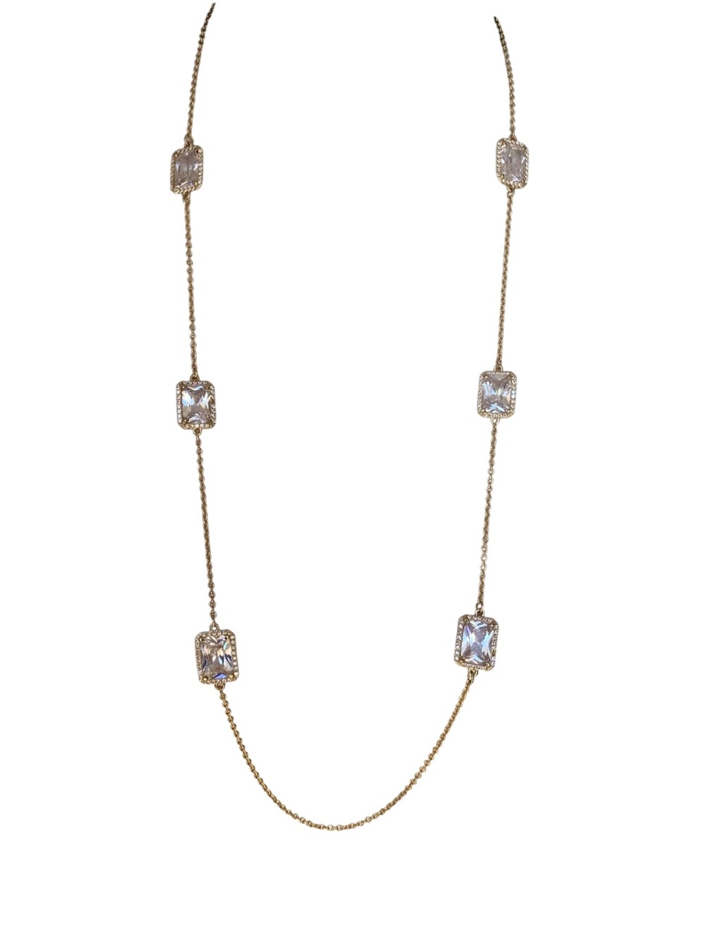 Betsey Johnson Gold-Tone Long Necklace with Clear Stones
